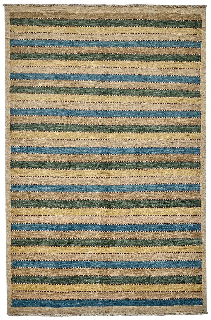 5x8 Beige Handmade Striped Oushak Rug - 51566