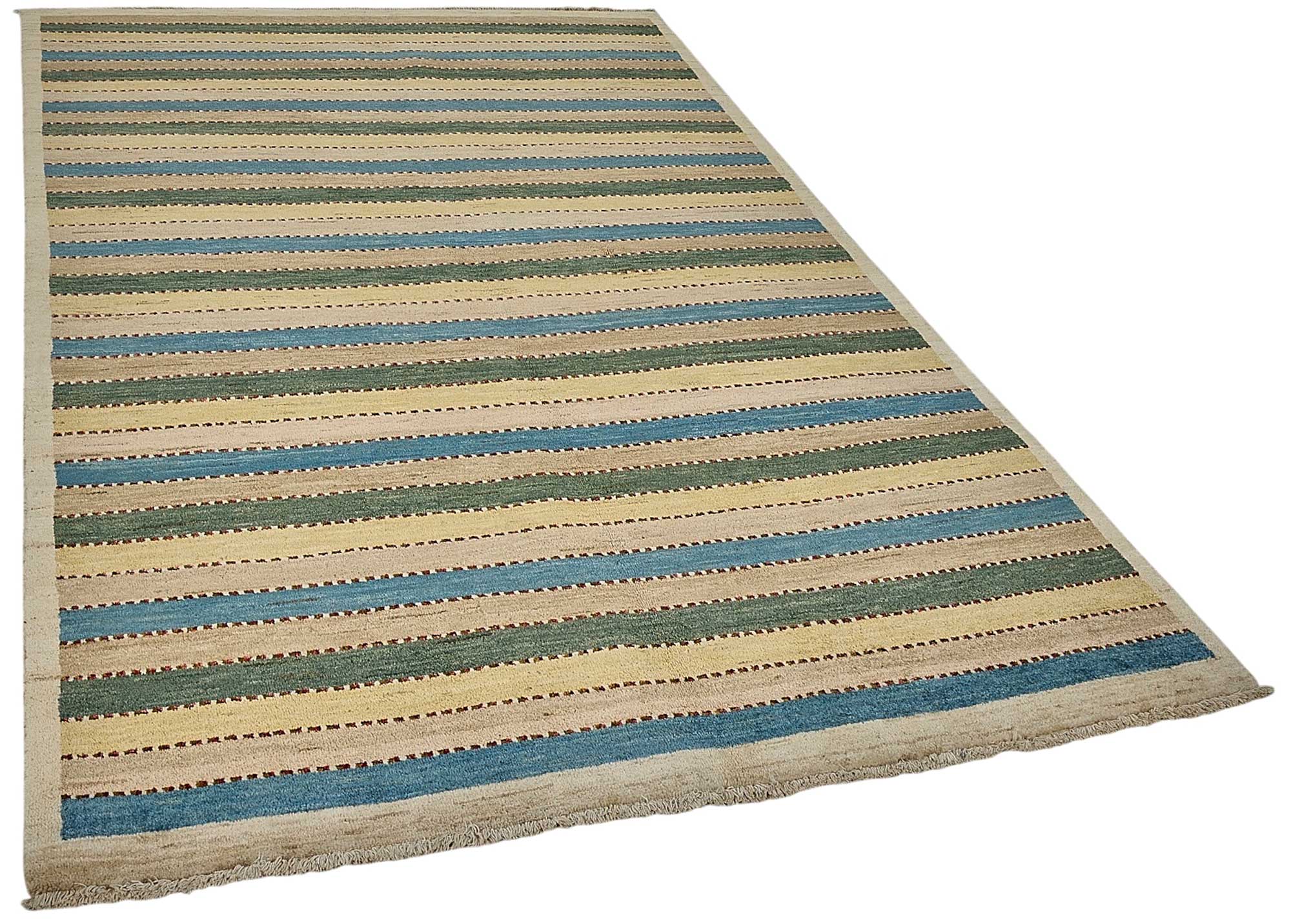 5x8 Beige Handmade Striped Oushak Rug - 51566