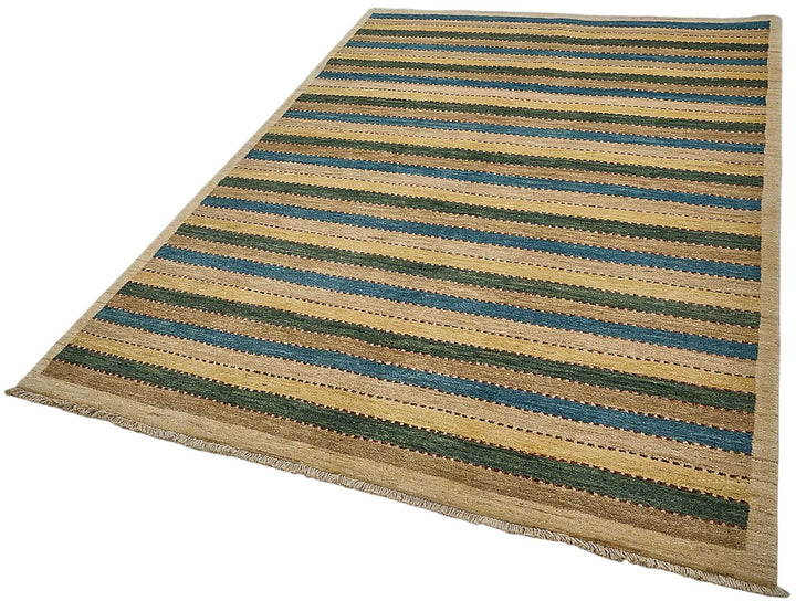 5x8 Beige Handmade Striped Oushak Rug - 51566
