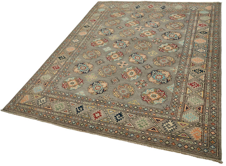 5x8 Grey Handmade Floral Oushak Rug - 51570