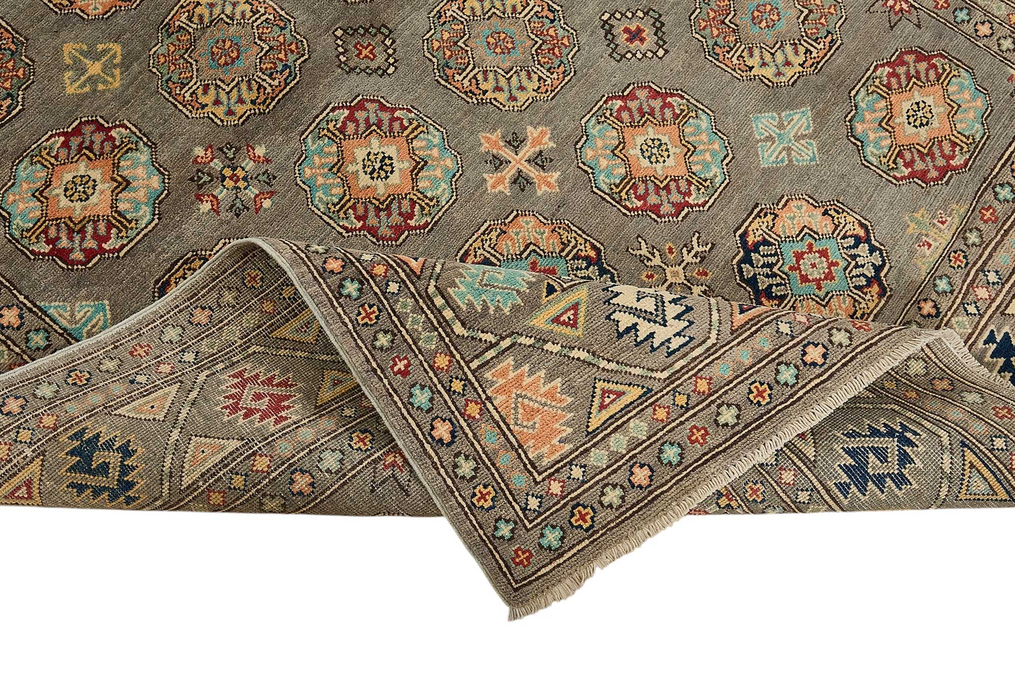 5x8 Grey Handmade Floral Oushak Rug - 51570