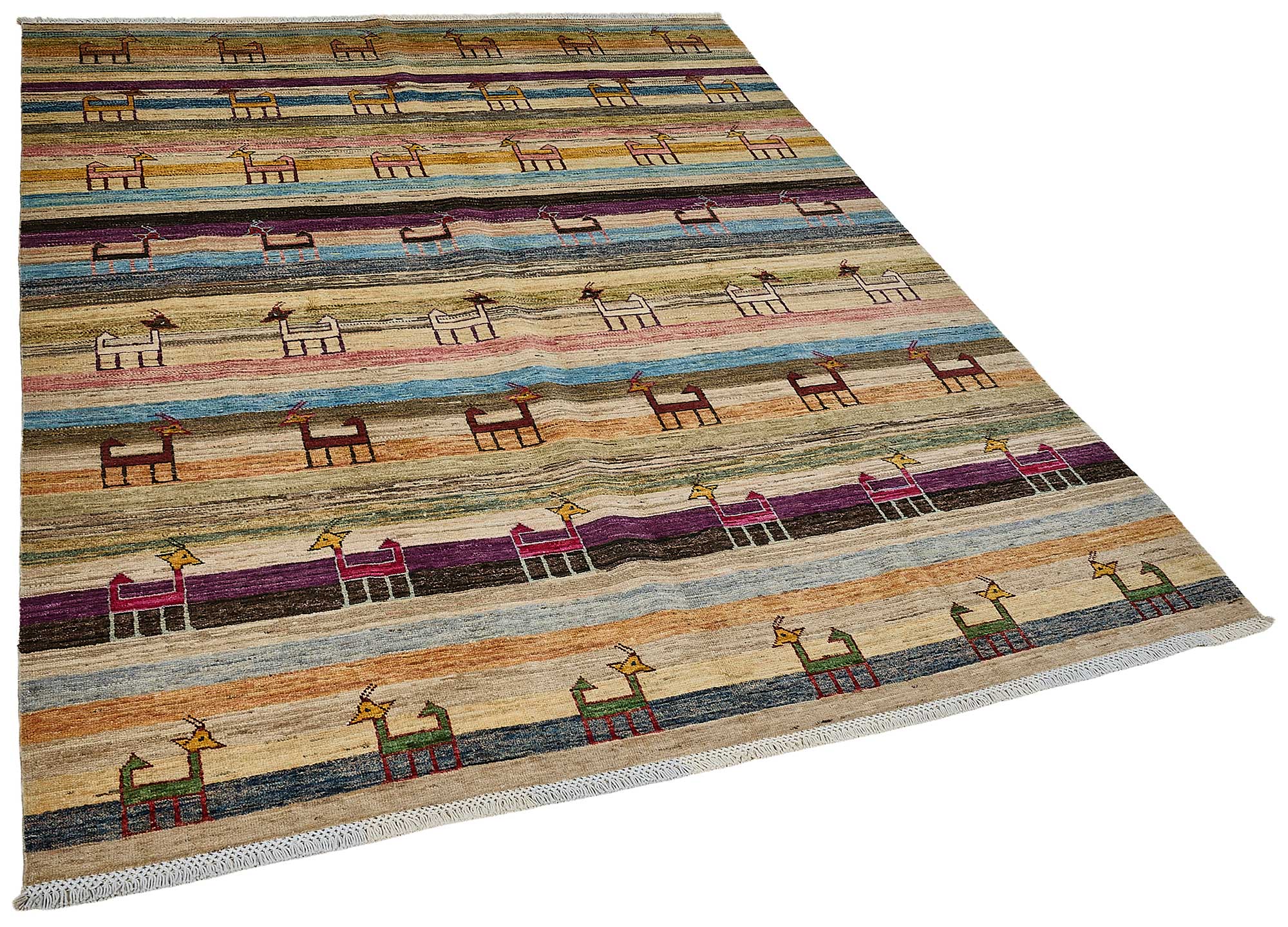 6x7 Beige Turkish Tribal Oushak Rug - 51571
