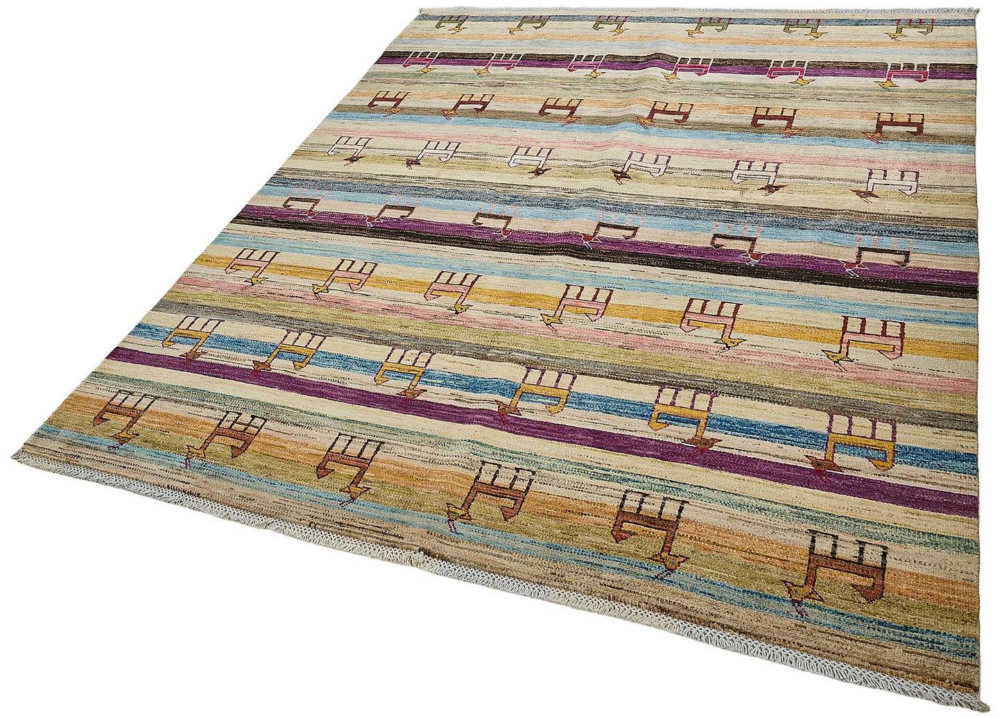 6x7 Beige Turkish Tribal Oushak Rug - 51571