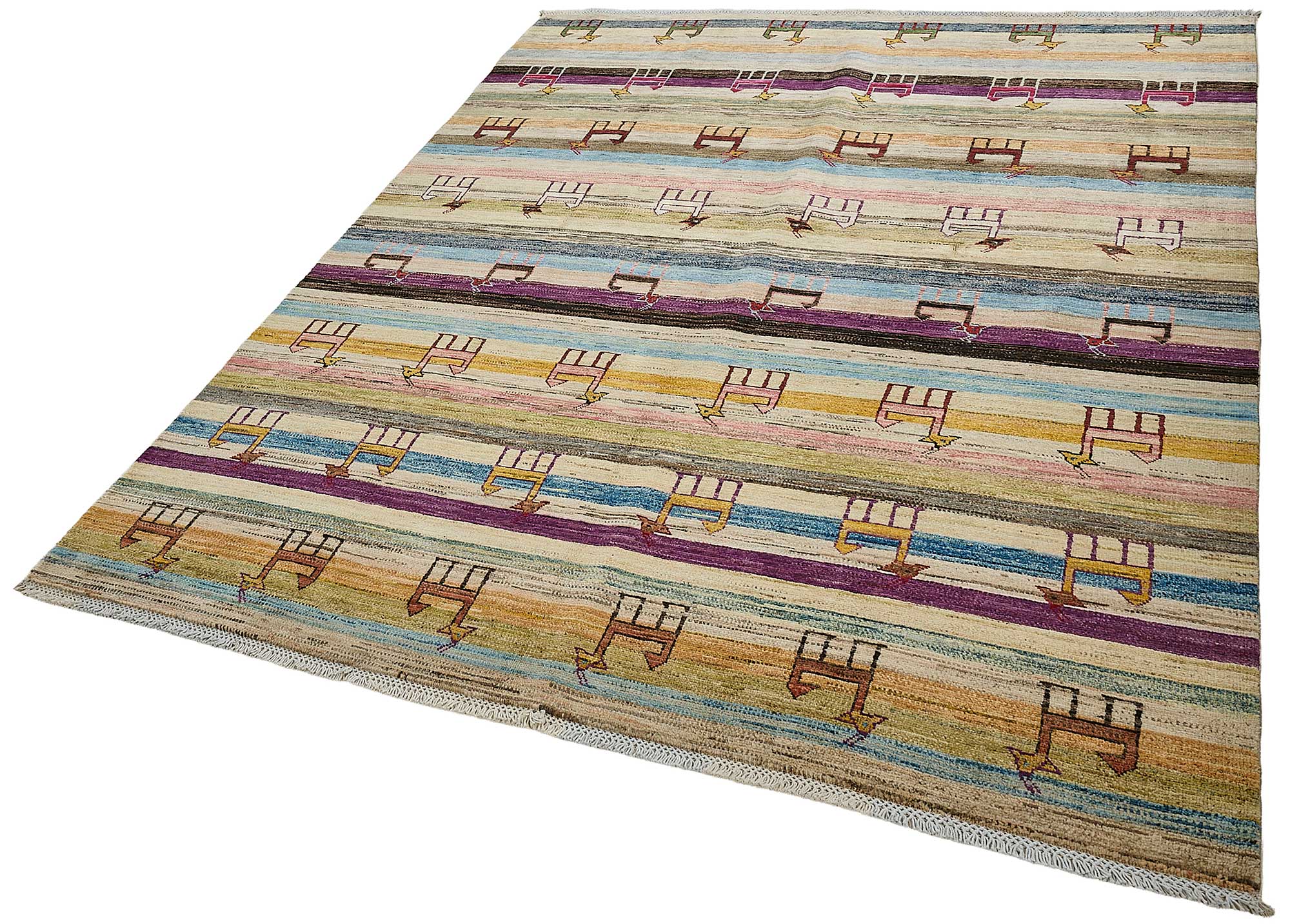 6x7 Beige Turkish Tribal Oushak Rug - 51571