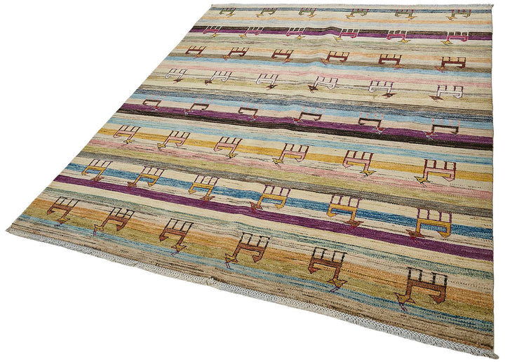 6x7 Beige Turkish Tribal Oushak Rug - 51571