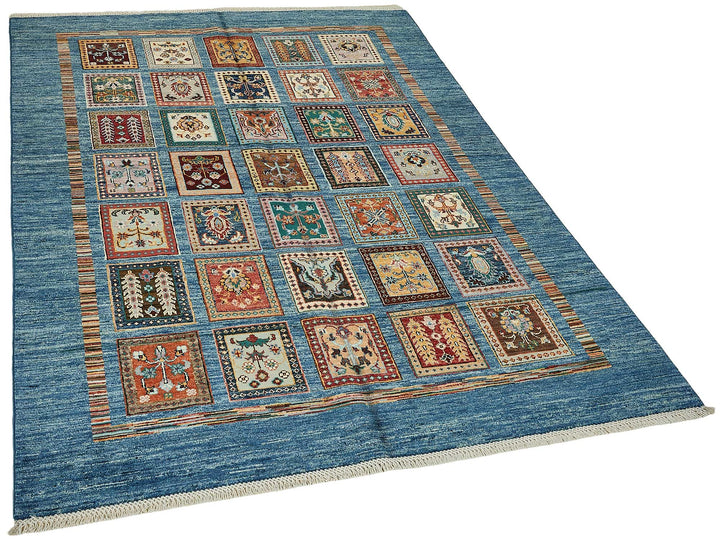 5x7 Blue Geometric Oushak Rug - 51572