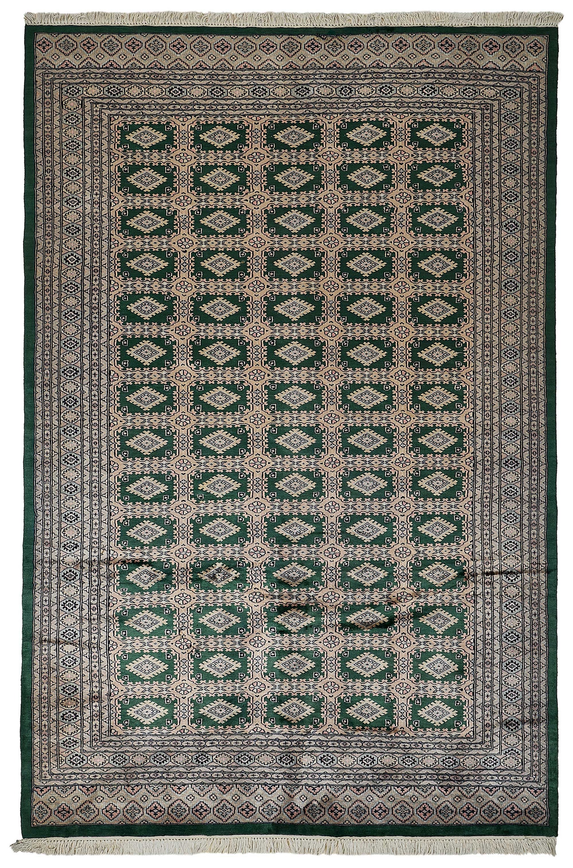 6x9 Green Turkish Geometric Oushak Rug - 51583