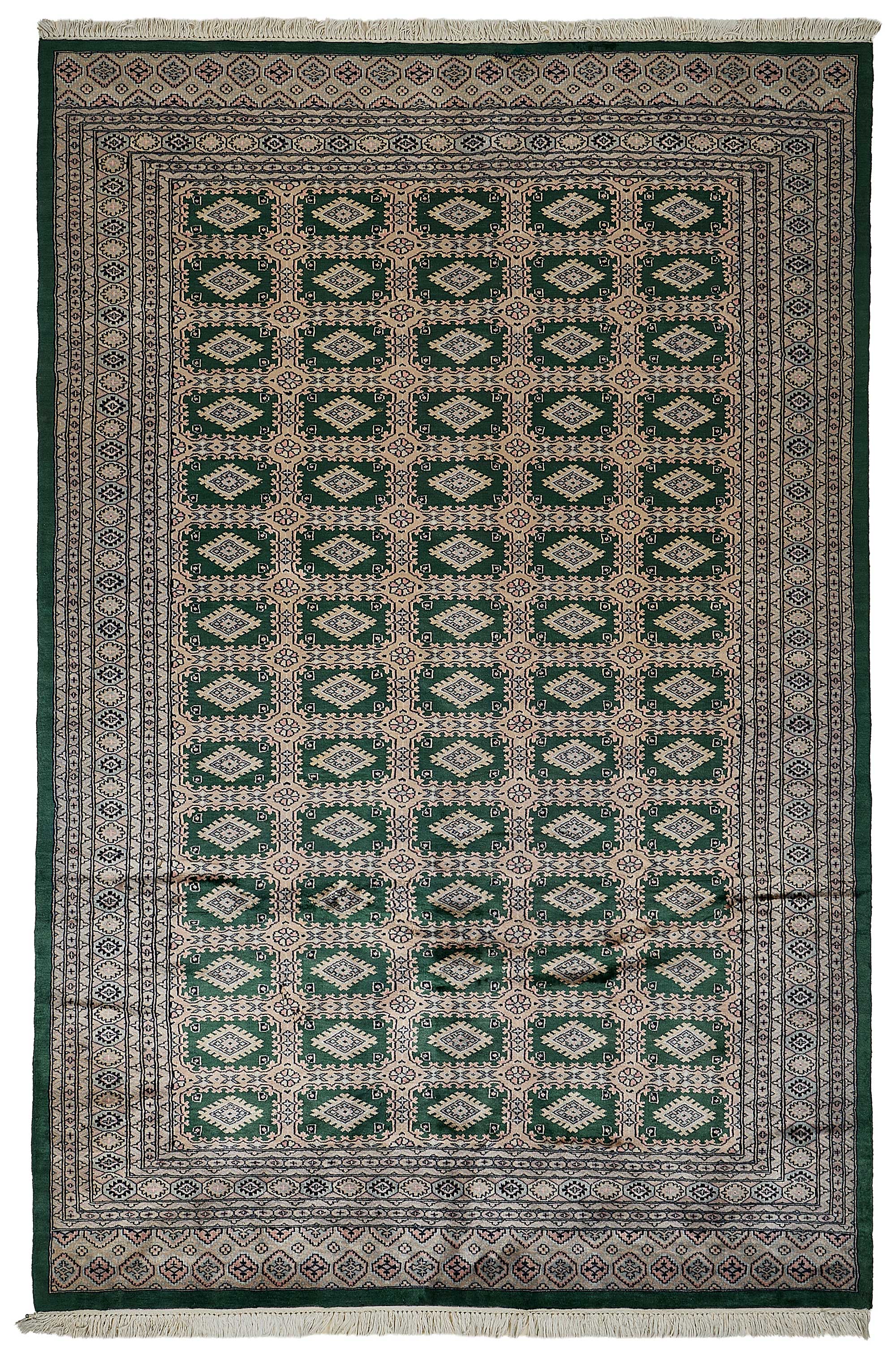 6x9 Green Turkish Geometric Oushak Rug - 51583