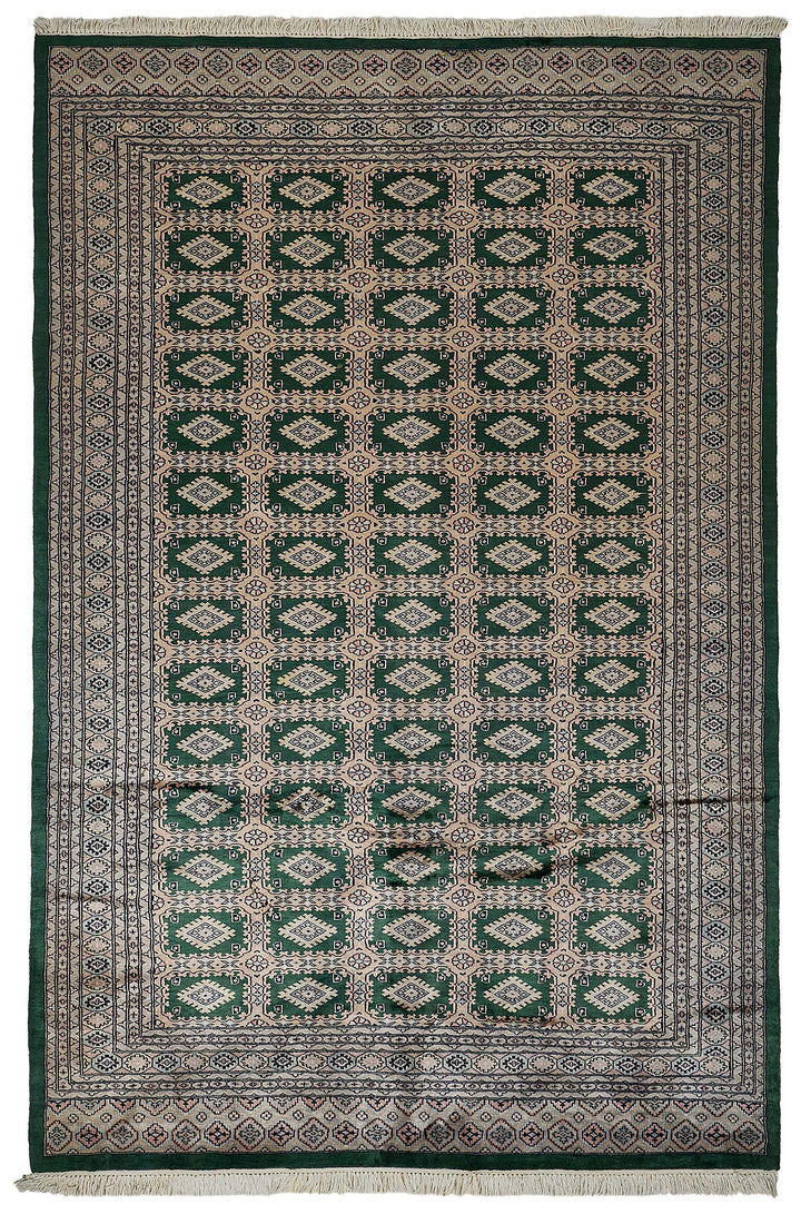 6x9 Green Turkish Geometric Oushak Rug - 51583