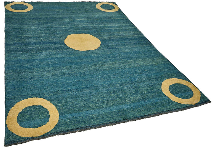 6x9 Blue Geometric Oushak Rug - 51584