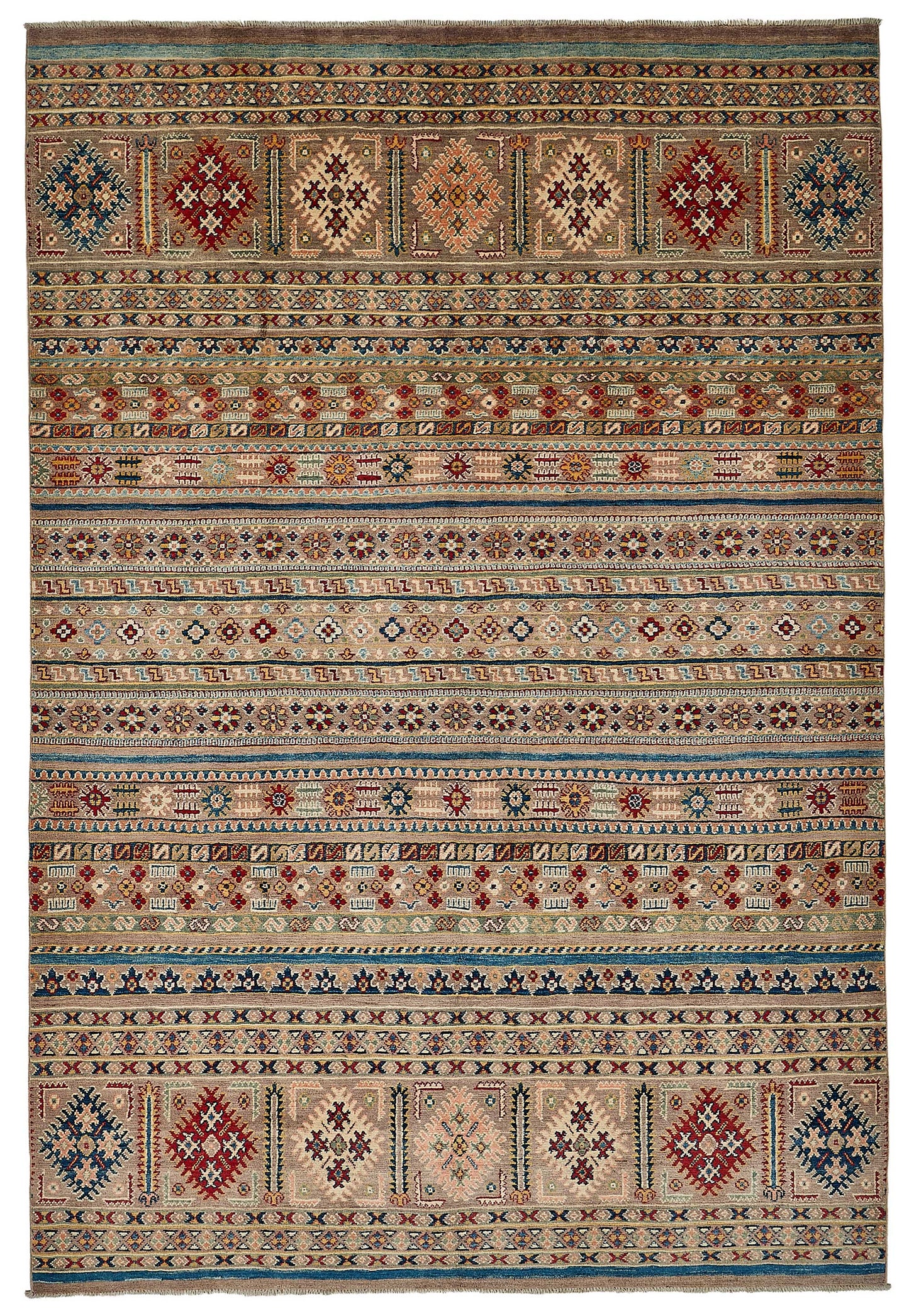 7x10 Beige Handmade Tribal Geometric Oushak Rug - 51589