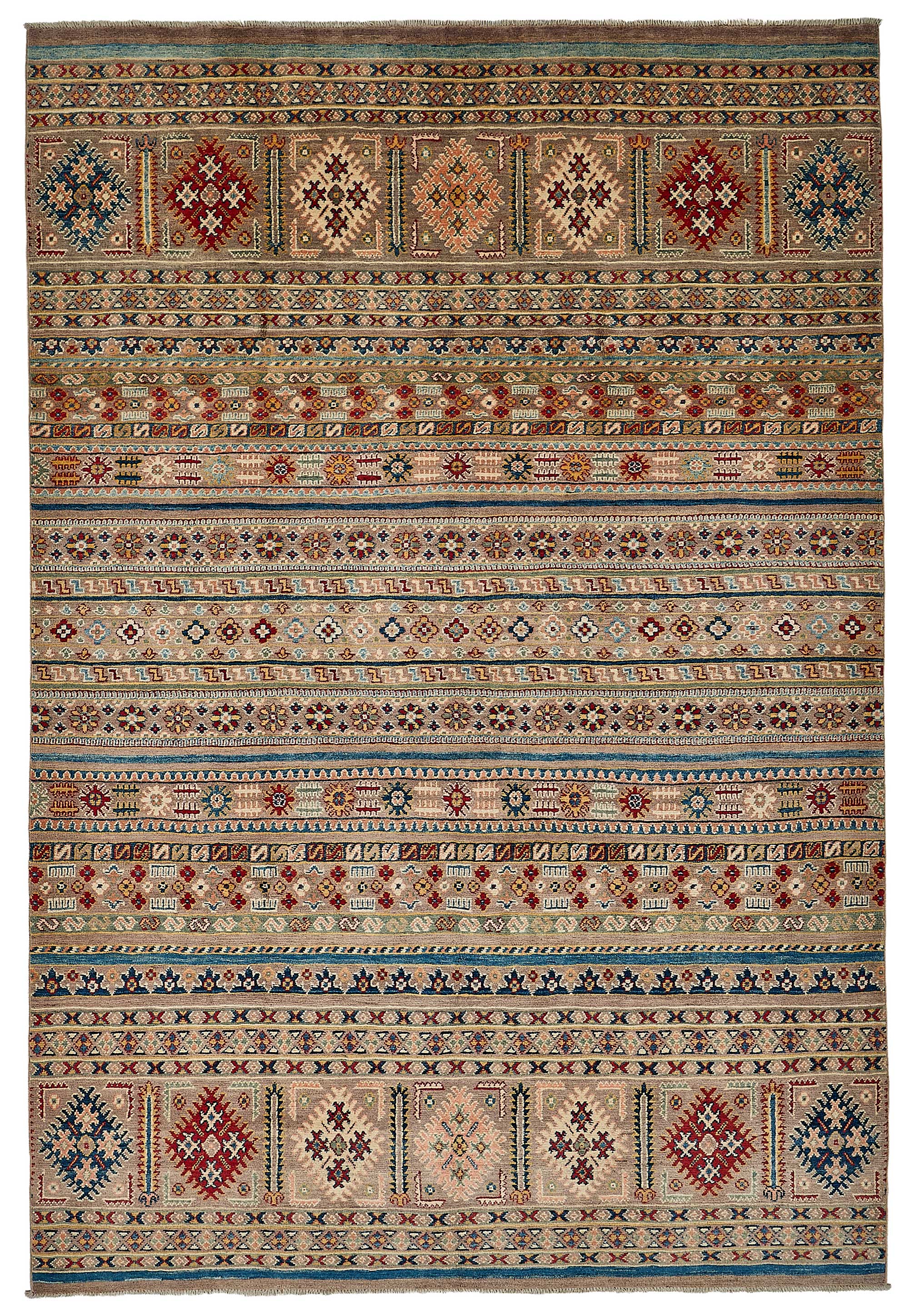 7x10 Beige Handmade Tribal Geometric Oushak Rug - 51589