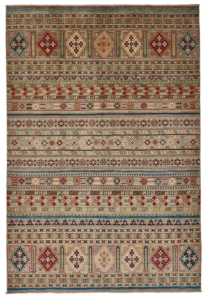 7x10 Beige Handmade Tribal Geometric Oushak Rug - 51589