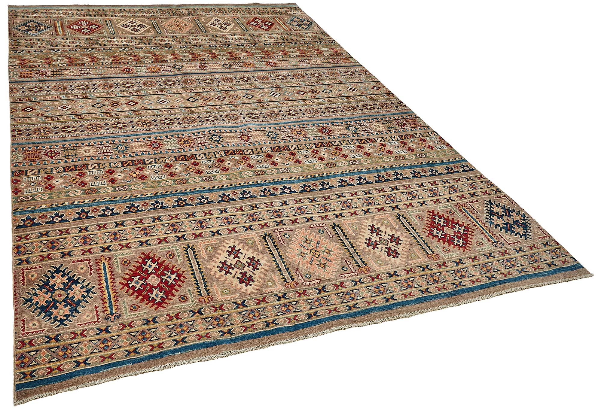 7x10 Beige Handmade Tribal Geometric Oushak Rug - 51589