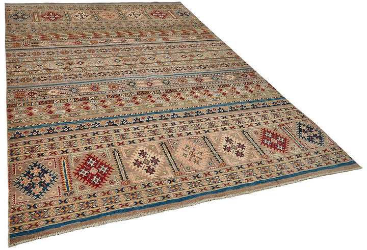 7x10 Beige Handmade Tribal Geometric Oushak Rug - 51589