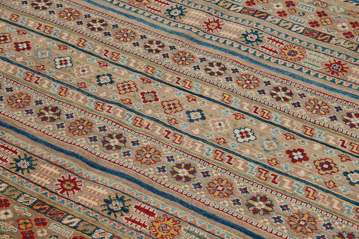7x10 Beige Handmade Tribal Geometric Oushak Rug - 51589