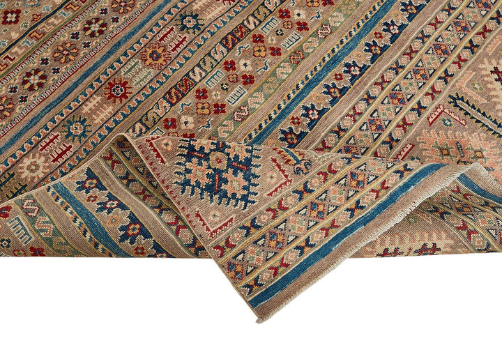 7x10 Beige Handmade Tribal Geometric Oushak Rug - 51589