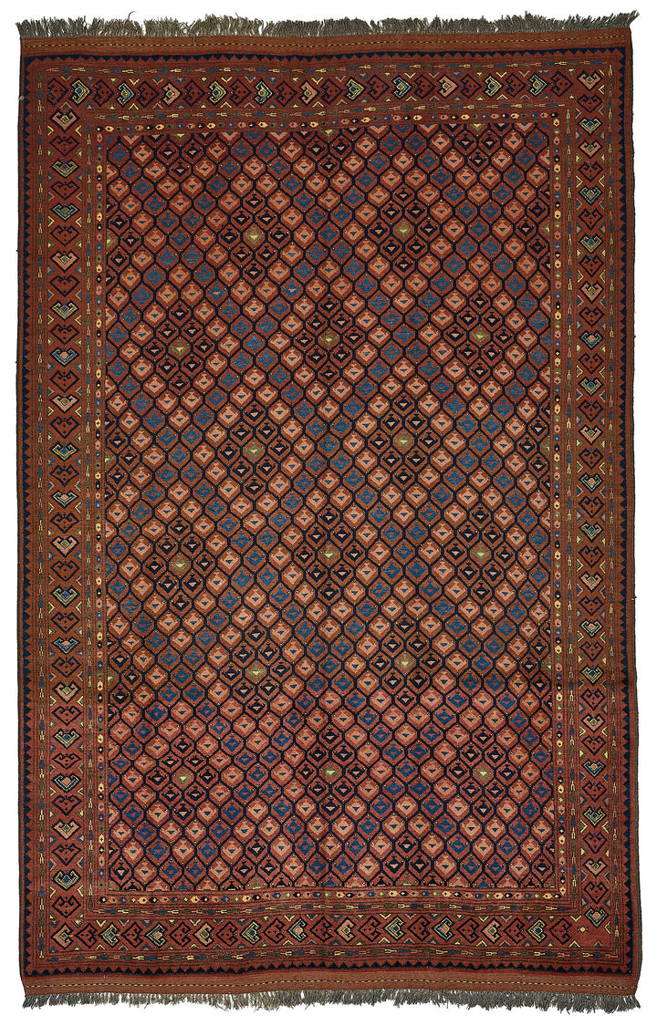6x10 Red Handmade Tribal Geometric Oushak Rug - 51593