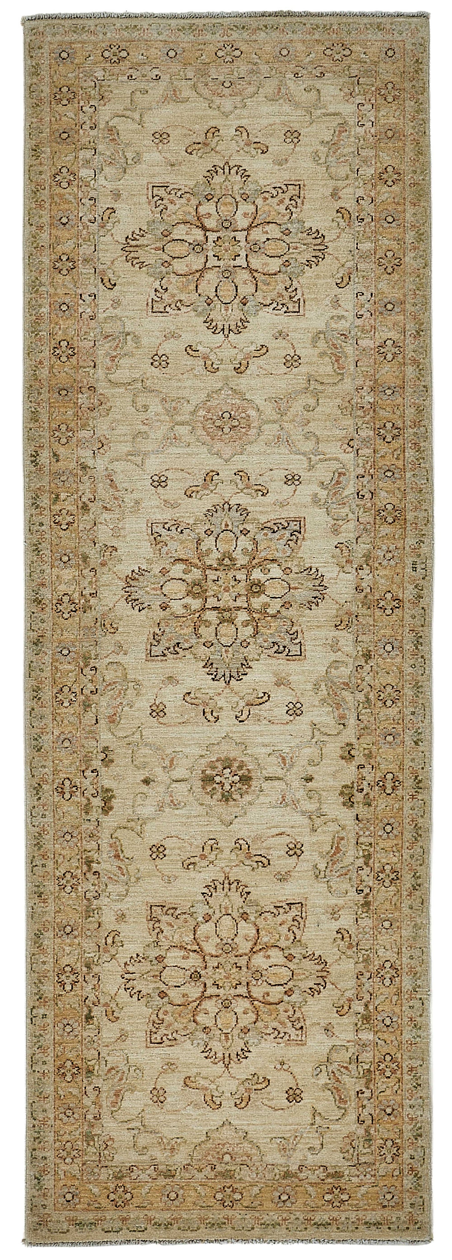 3x8 Beige Handmade Floral Medallion Oushak Rug - 51597