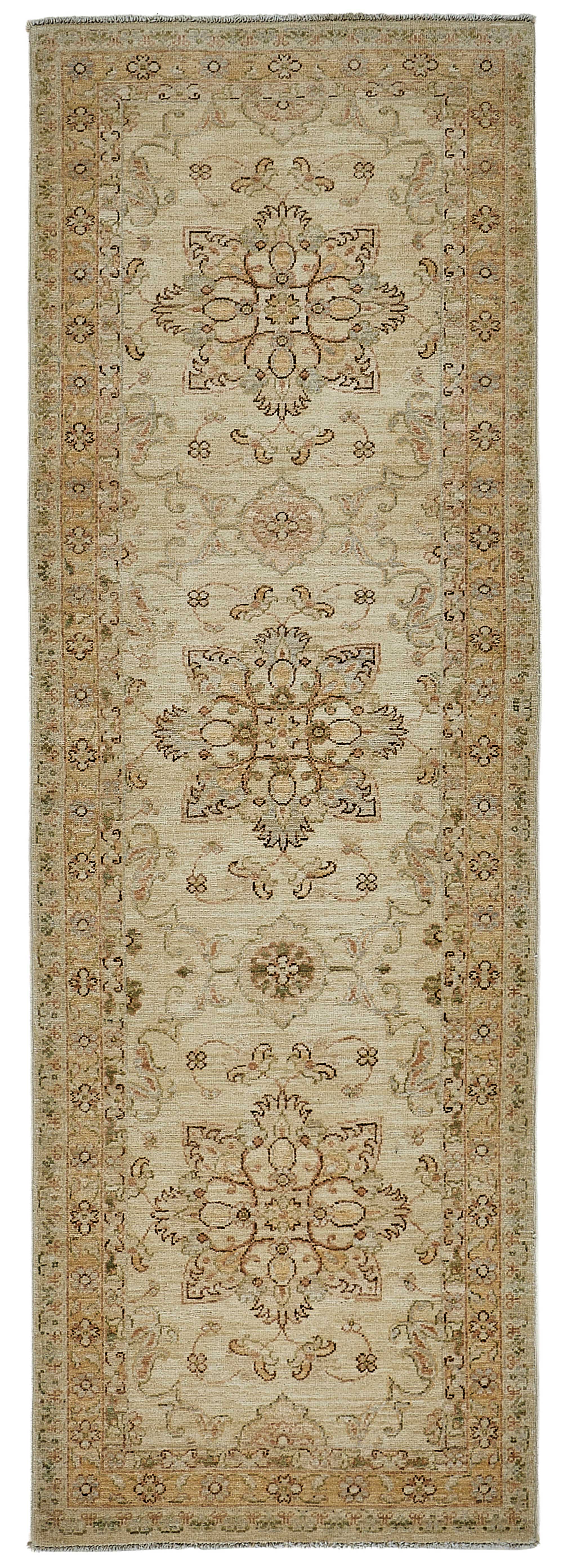 3x8 Beige Handmade Floral Medallion Oushak Rug - 51597
