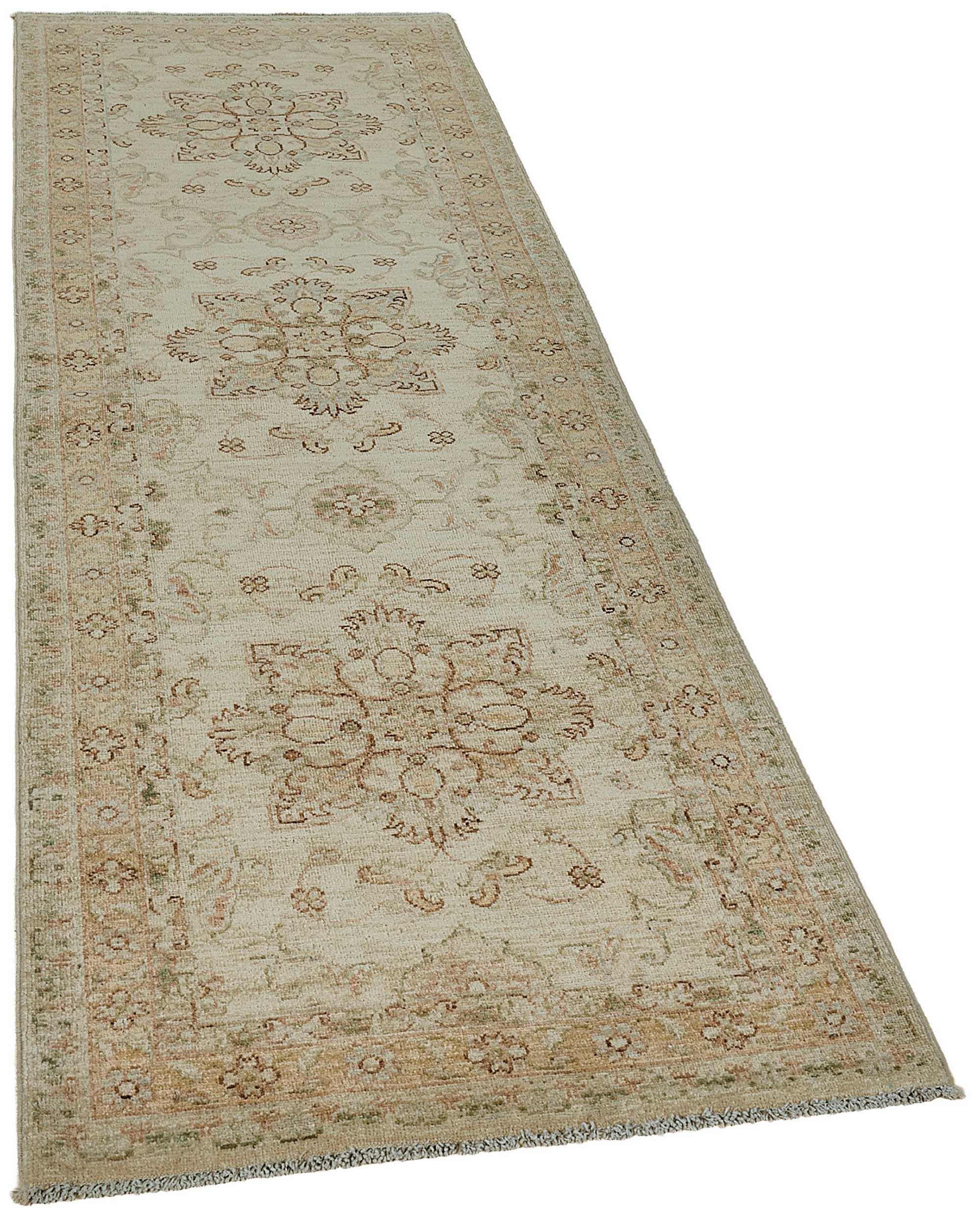 3x8 Beige Handmade Floral Medallion Oushak Rug - 51597