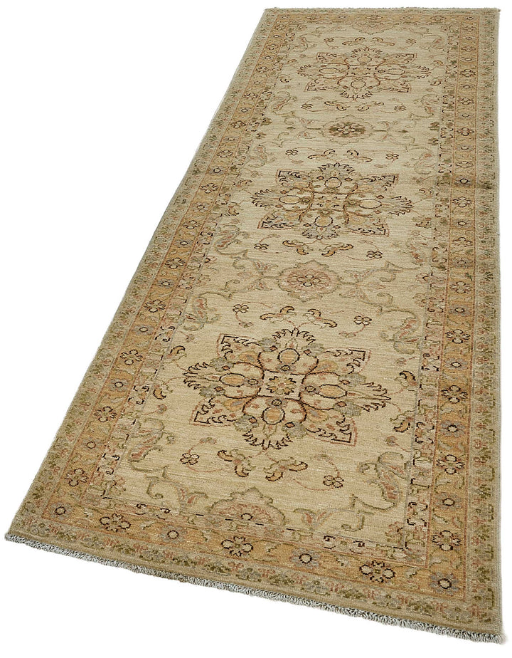 3x8 Beige Handmade Floral Medallion Oushak Rug - 51597