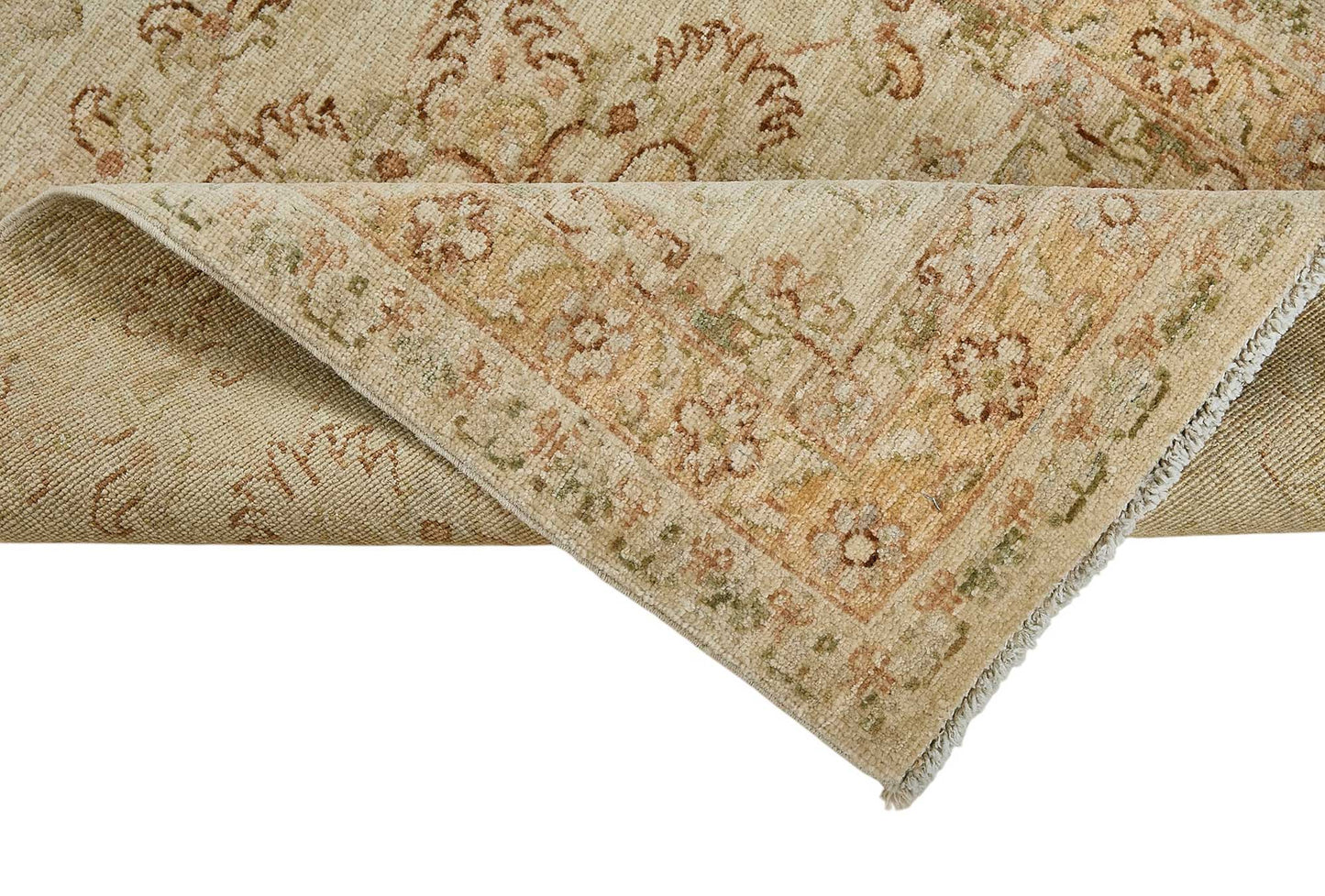 3x8 Beige Handmade Floral Medallion Oushak Rug - 51597