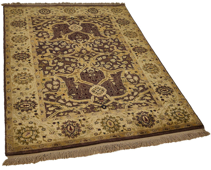 4x6 Brown Traditional Floral Medallion Oushak Rug - 51602