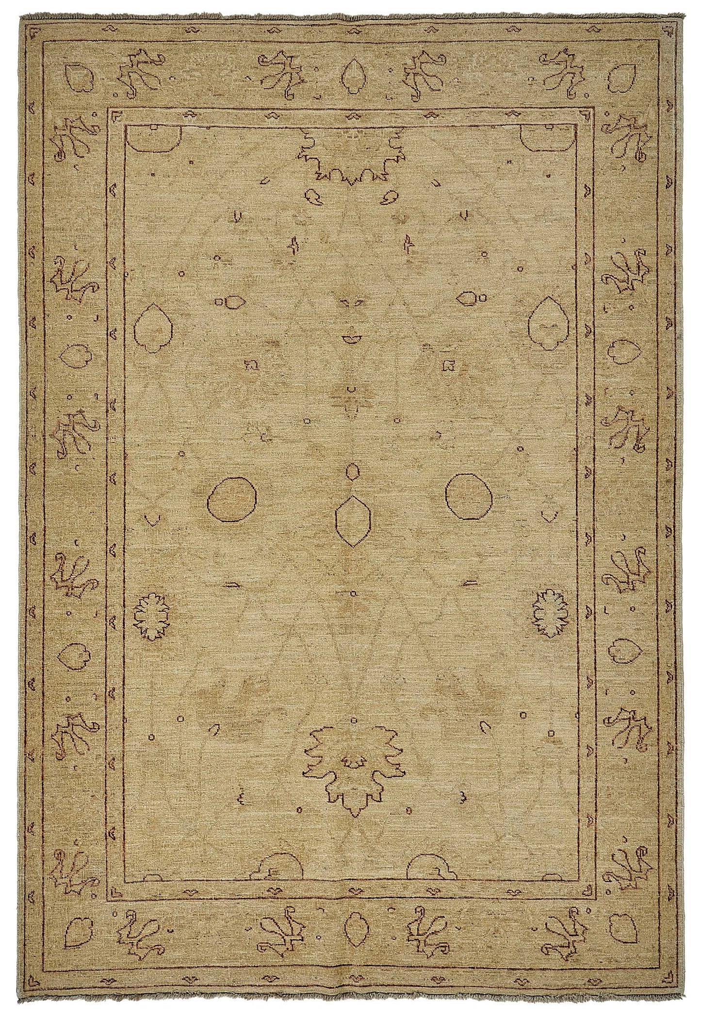 6x9 Beige Traditional Medallion Oushak Rug - 51605
