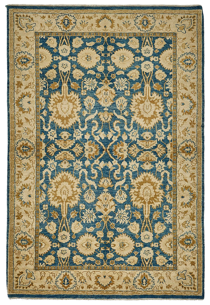 5x7 Blue Handmade Floral Oushak Rug - 51606