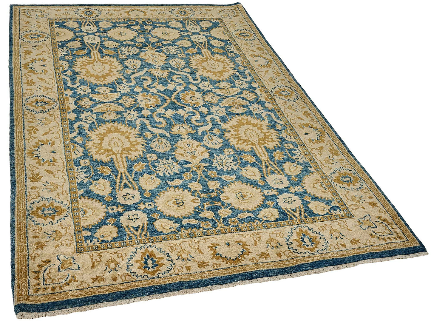 5x7 Blue Handmade Floral Oushak Rug - 51606