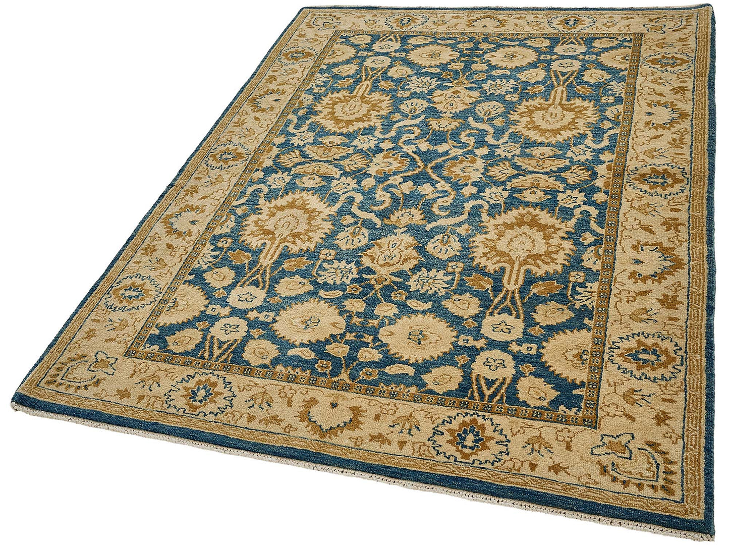 5x7 Blue Handmade Floral Oushak Rug - 51606