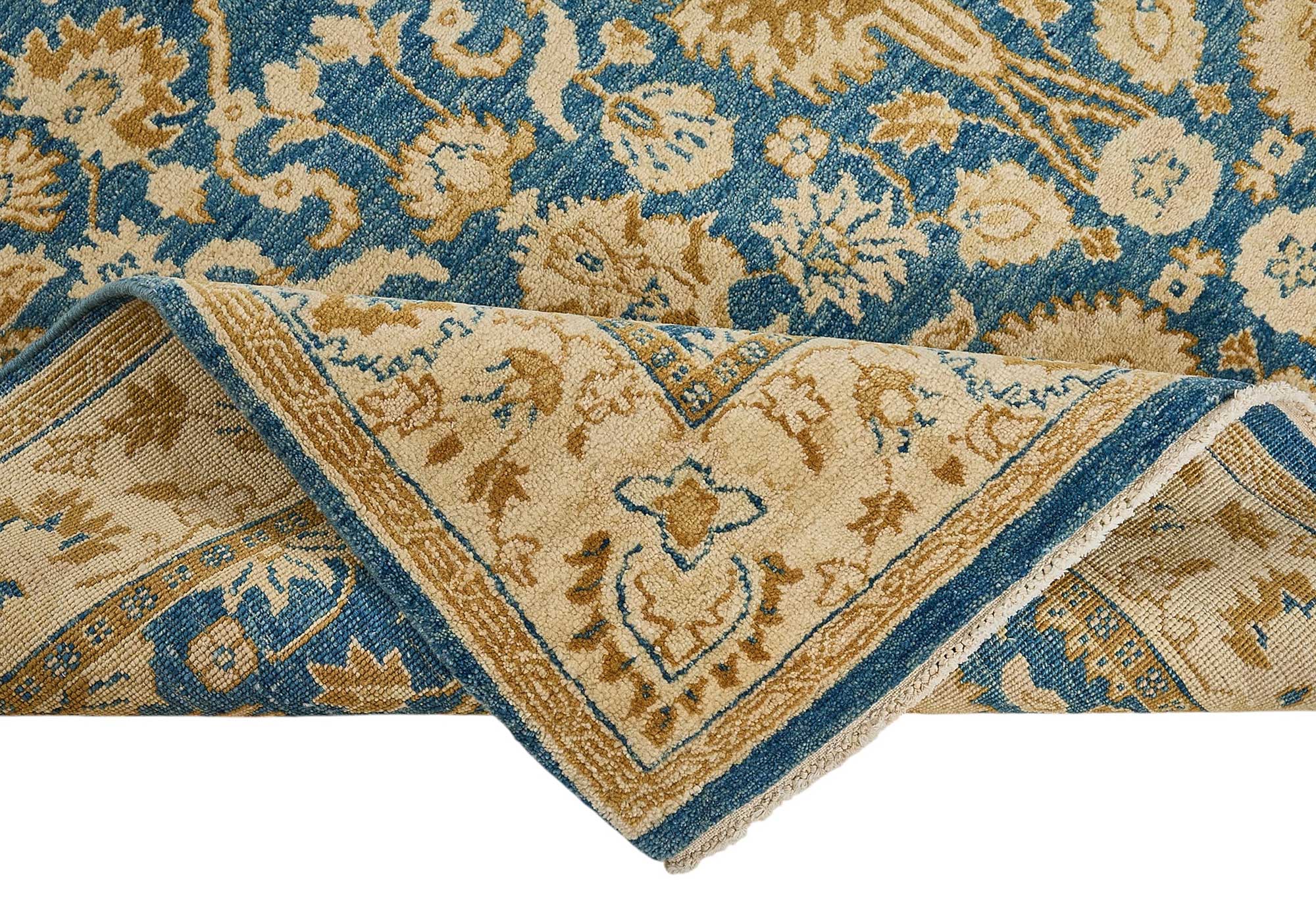 5x7 Blue Handmade Floral Oushak Rug - 51606