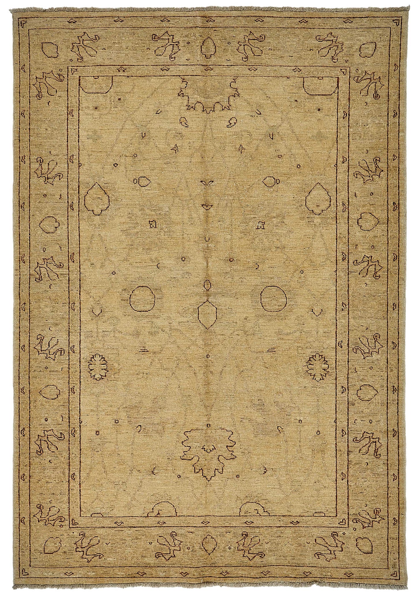 6x9 Beige Turkish Medallion Oushak Rug - 51607