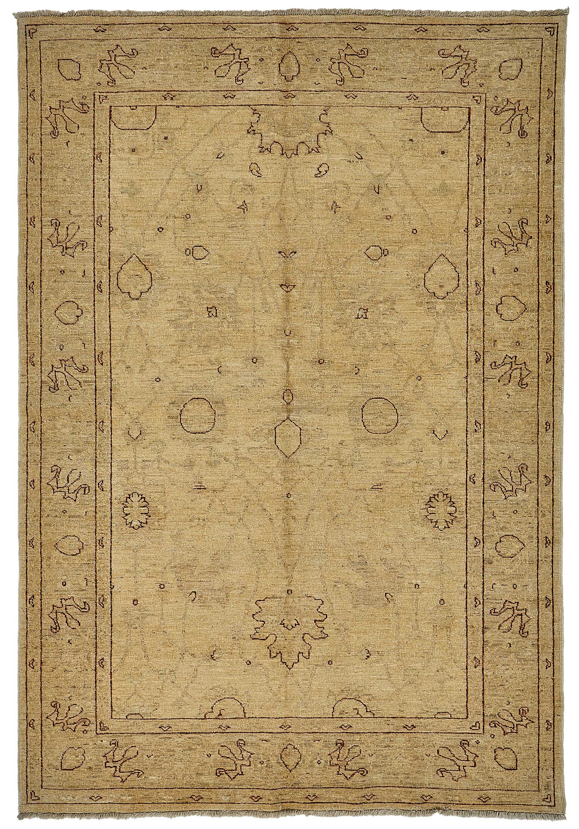 6x9 Beige Turkish Medallion Oushak Rug - 51607
