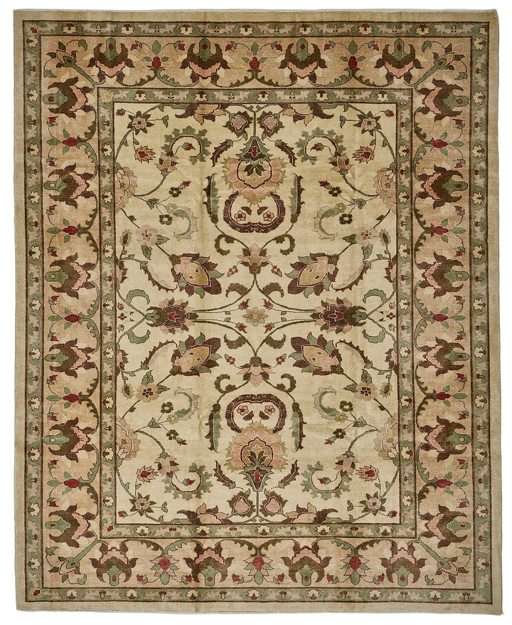 9x12 Beige Turkish Floral Medallion Oushak Rug - 51611
