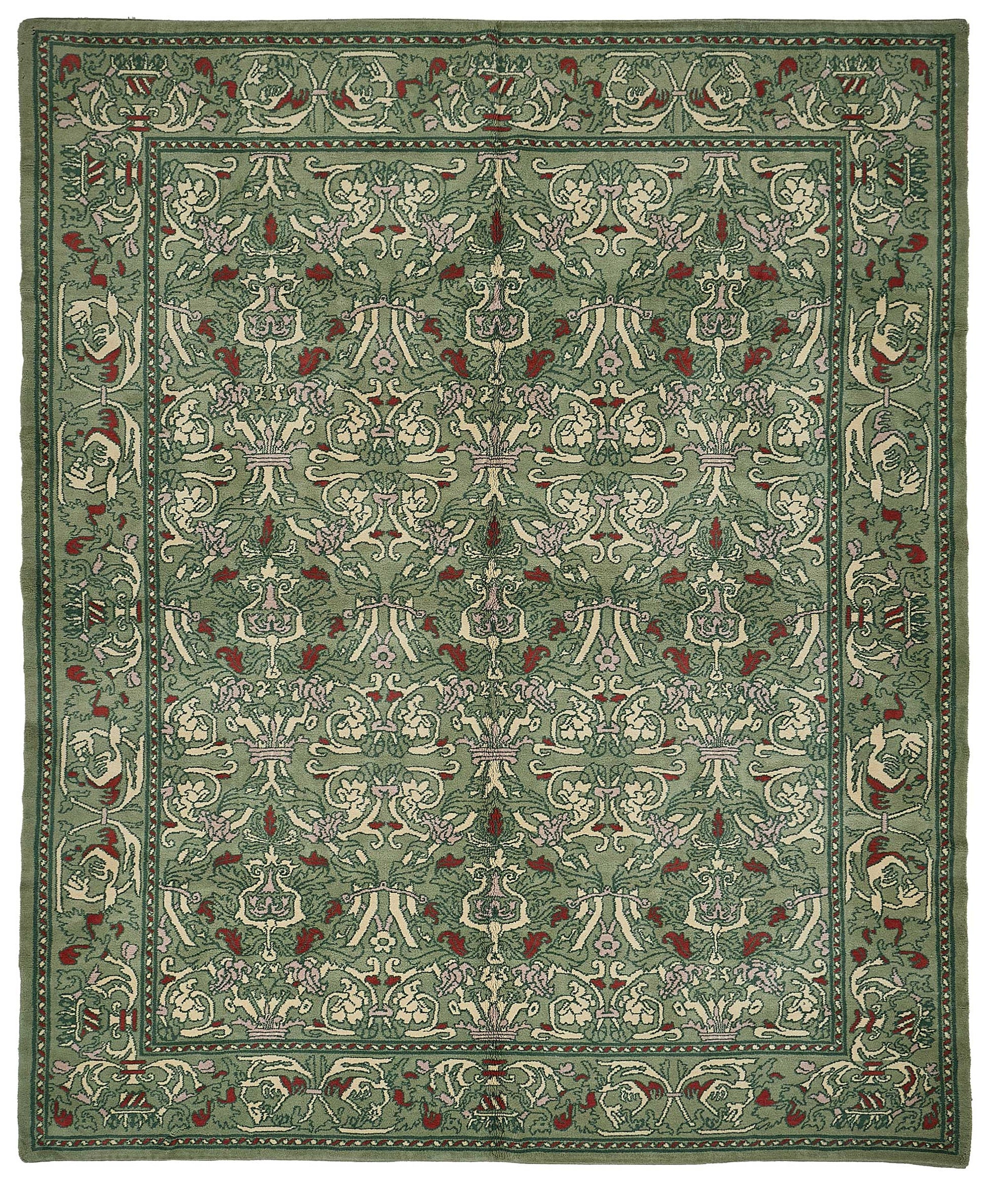 9x11 Green Handmade Floral Oushak Rug - 51622