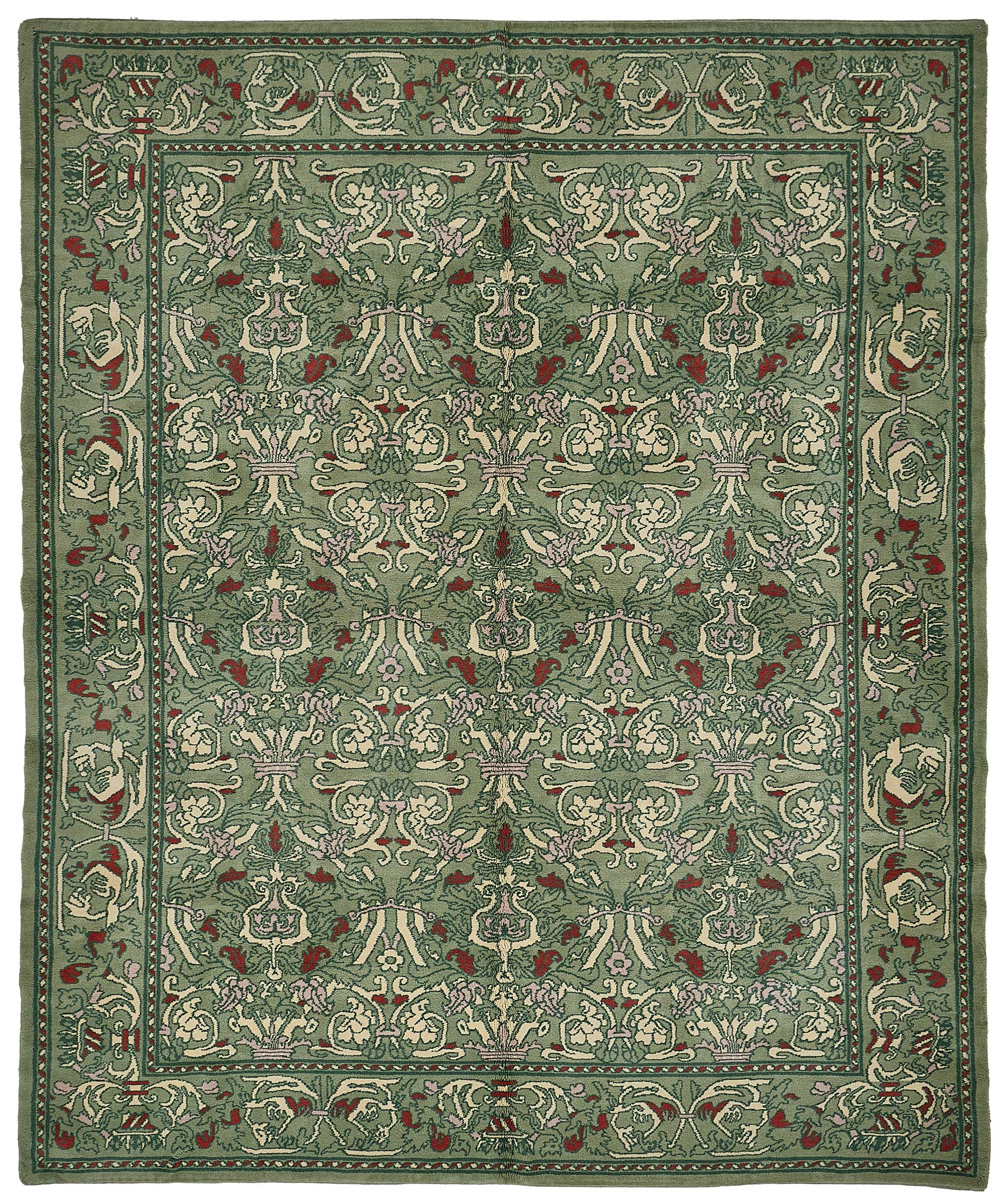 9x11 Green Handmade Floral Oushak Rug - 51622
