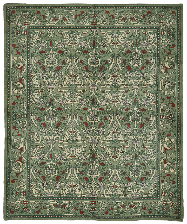 9x11 Green Handmade Floral Oushak Rug - 51622