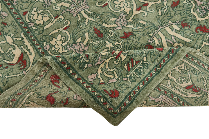 9x11 Green Handmade Floral Oushak Rug - 51622