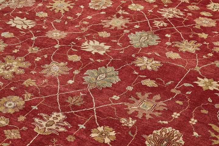 10x14 Red Handmade Floral Oushak Rug - 51626