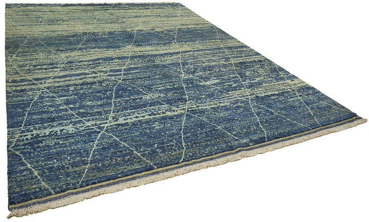 9x13 Blue Traditional Geometric Oushak Rug - 51634