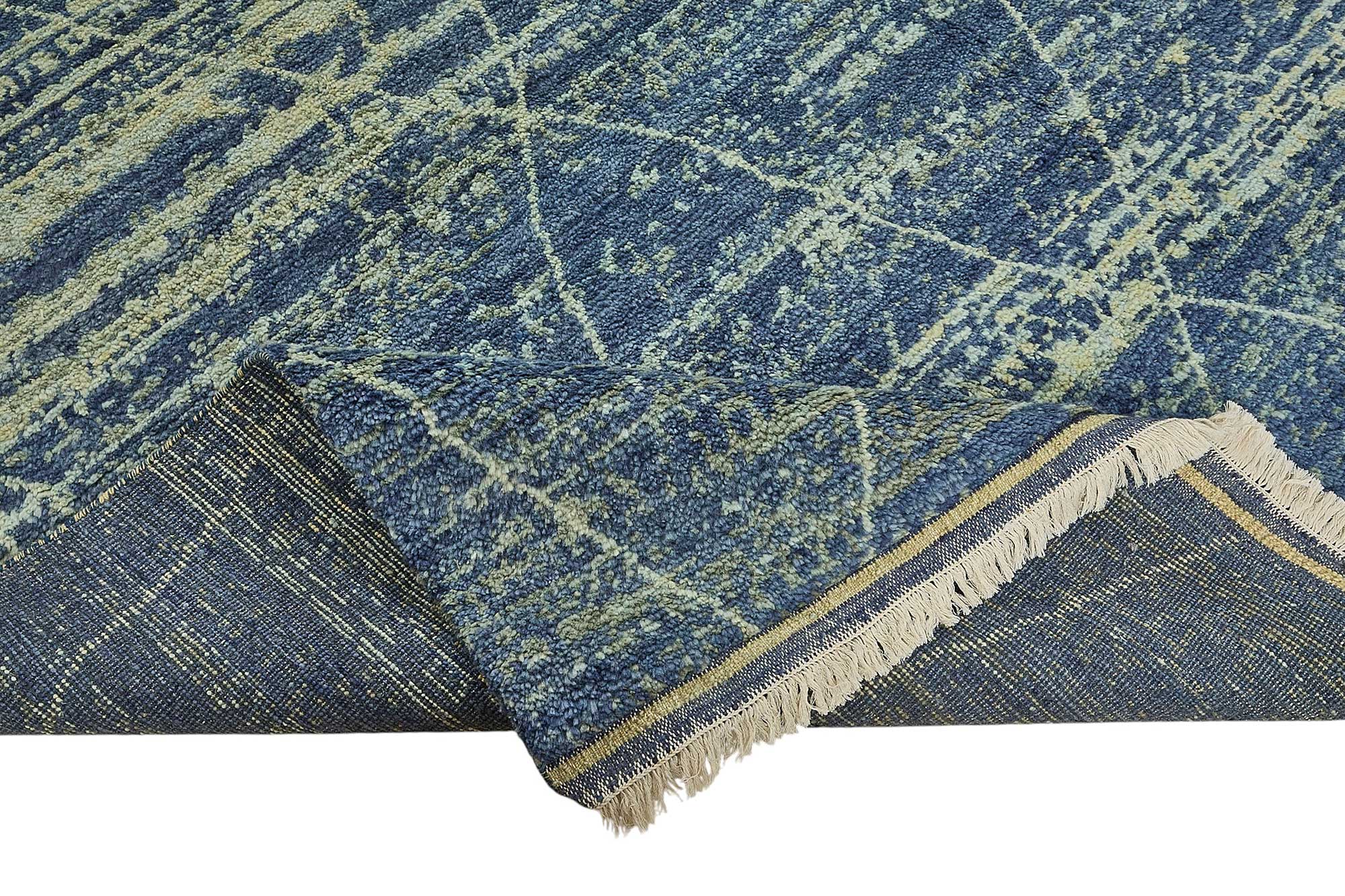 9x13 Blue Traditional Geometric Oushak Rug - 51634
