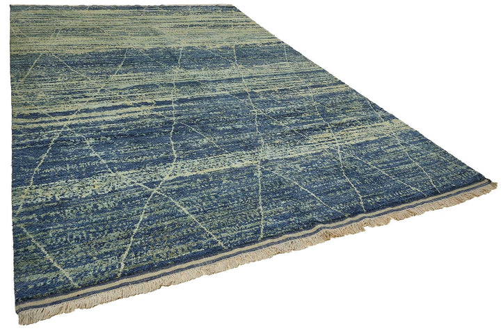 9x13 Blue Contemporary Geometric Oushak Rug - 51635