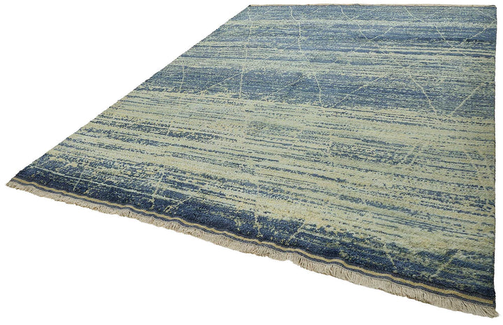 9x13 Blue Contemporary Geometric Oushak Rug - 51635