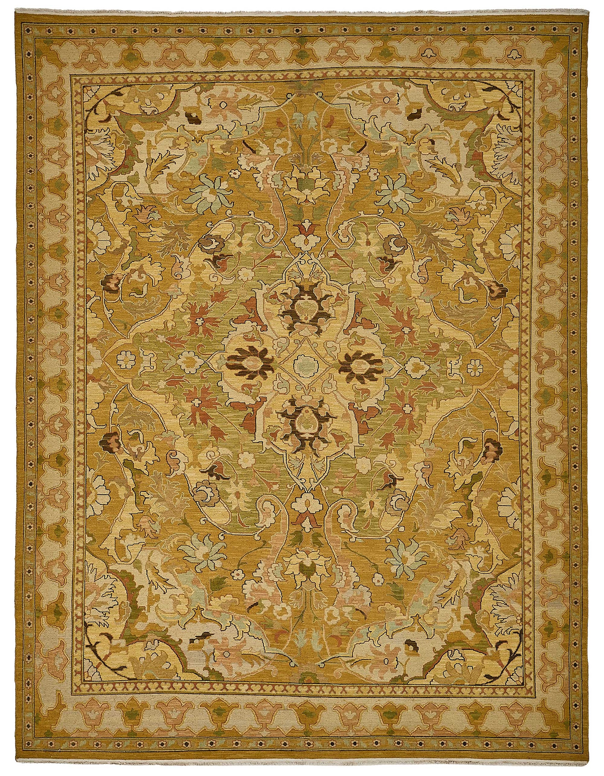 9x11 Yellow Turkish Floral Medallion Oushak Rug - 51643