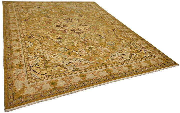 9x11 Yellow Turkish Floral Medallion Oushak Rug - 51643