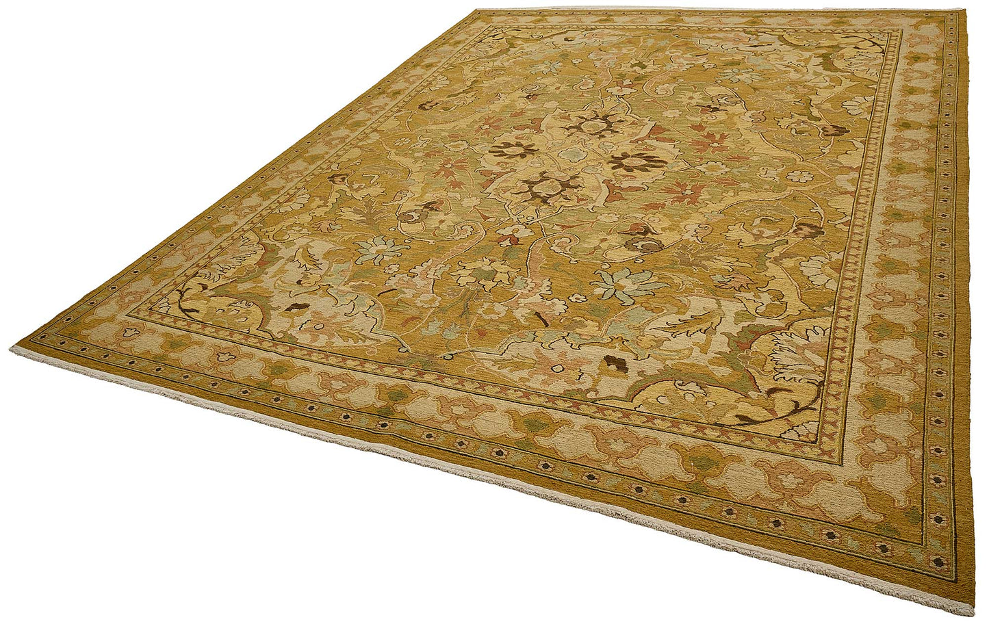 9x11 Yellow Turkish Floral Medallion Oushak Rug - 51643