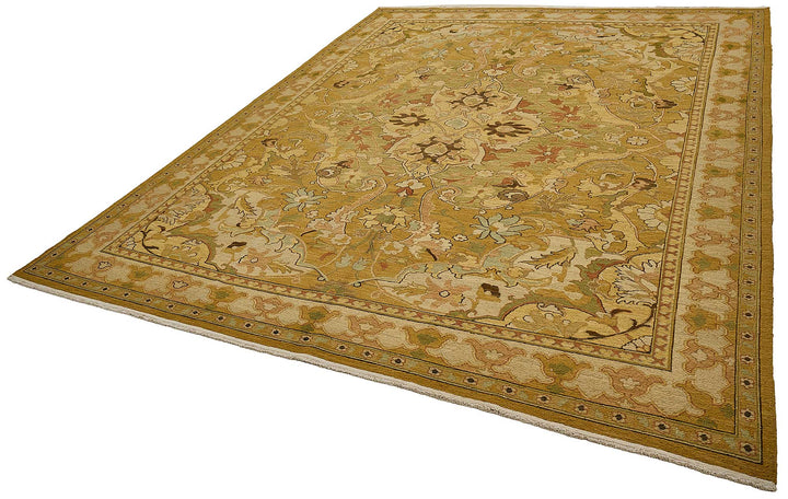 9x11 Yellow Turkish Floral Medallion Oushak Rug - 51643