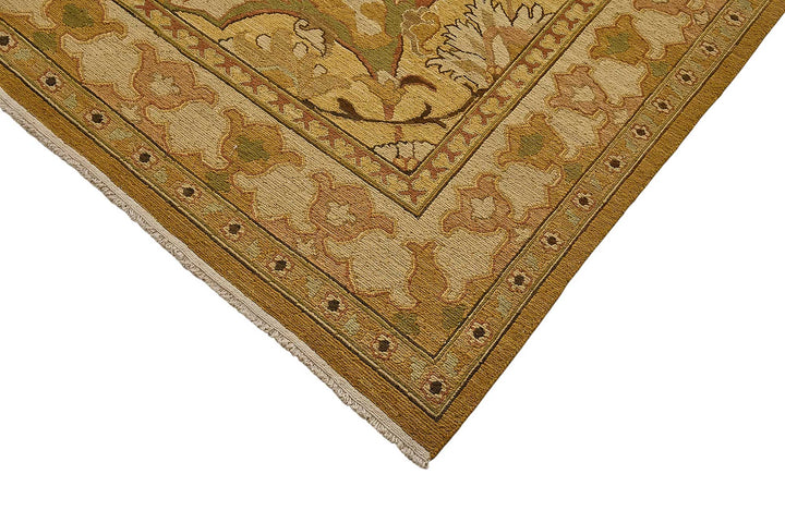 9x11 Yellow Turkish Floral Medallion Oushak Rug - 51643